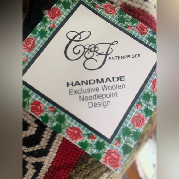 Needlepoint Pillow Rooster Red & White Black Velvet Back Zipper 13.5” Square NWT - Picture 2 of 4